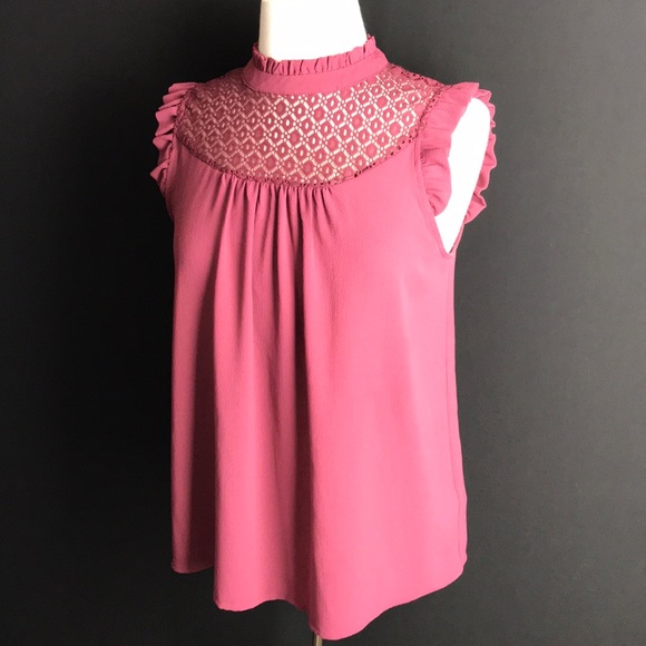Lily White Ruffle and Lace High Collar Tank - Picture 6 of 8